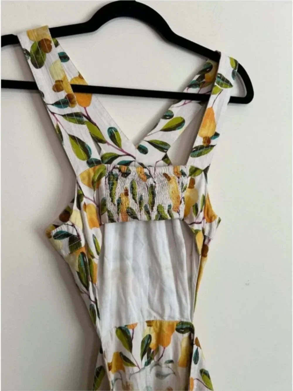 Farm Rio Halter Cutout Linen Blend Wide-Leg Pear Graphic Jumpsuit size L